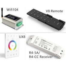 Nuevo LTECH UX8 + WIFI-104 + V8 + R4-5A; Controlador de panel táctil UX8 + wifi-104 Controlador de RGB Wifi Receptor remoto + inalámbrico V8 (R4-5A / R4-CC)